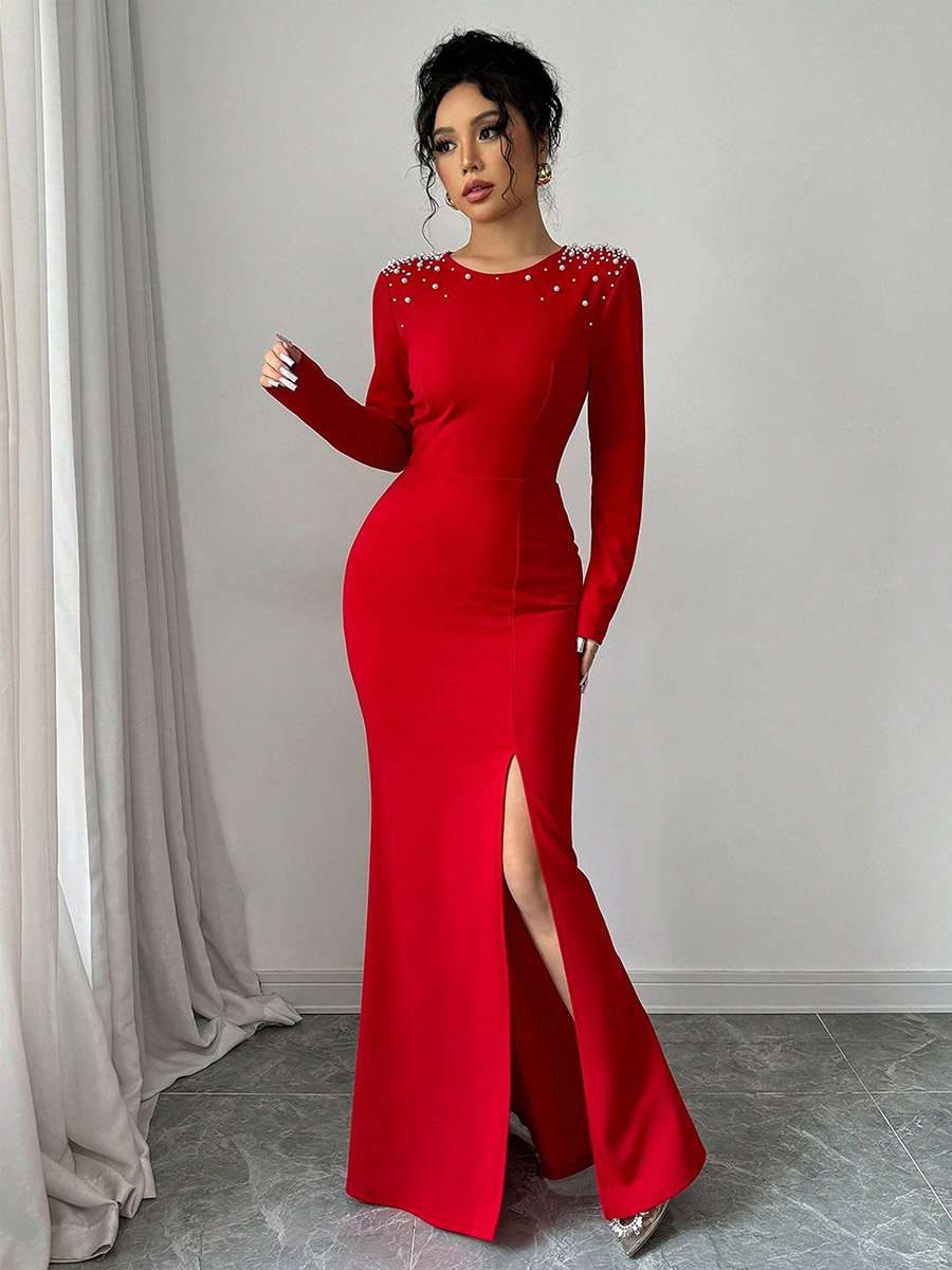 Women Maxi Dress with Pearl Embellishments