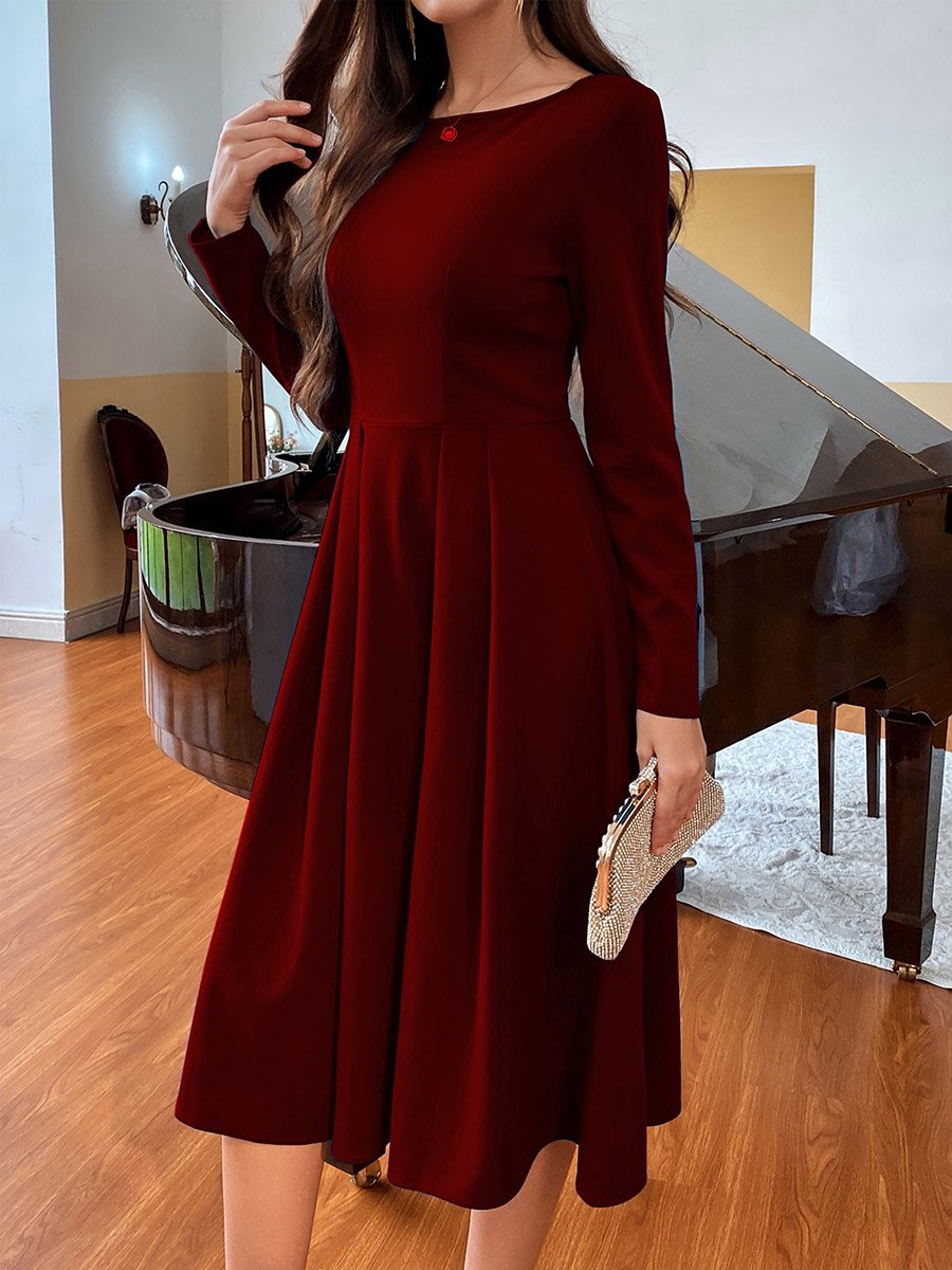 Women Round Neck Pleated Hem Dress
