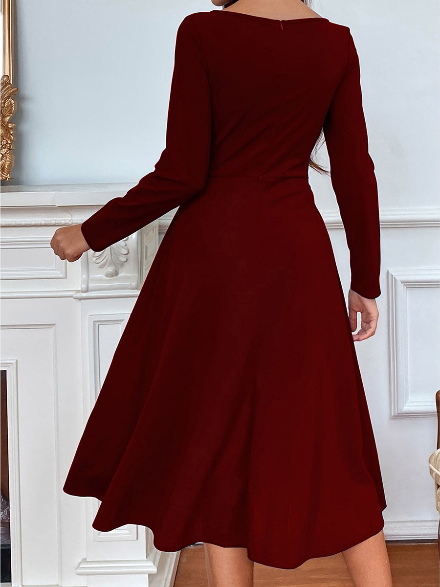 Women Round Neck Pleated Hem Dress