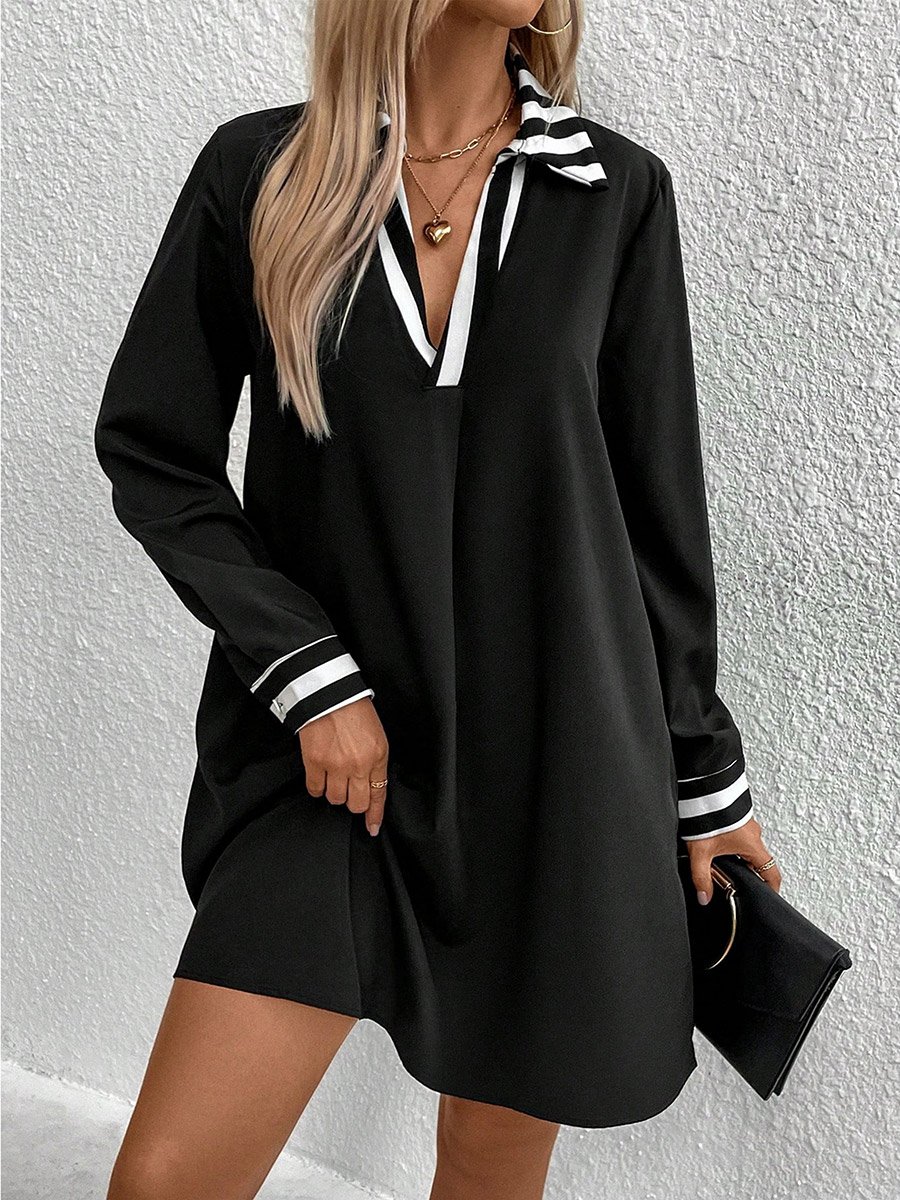 Women Contrast Striped V-Neck Mini Dress