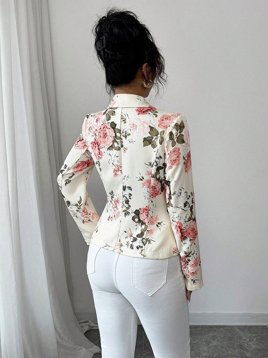 Women Floral Print Lapel Neck Fitted Blazer