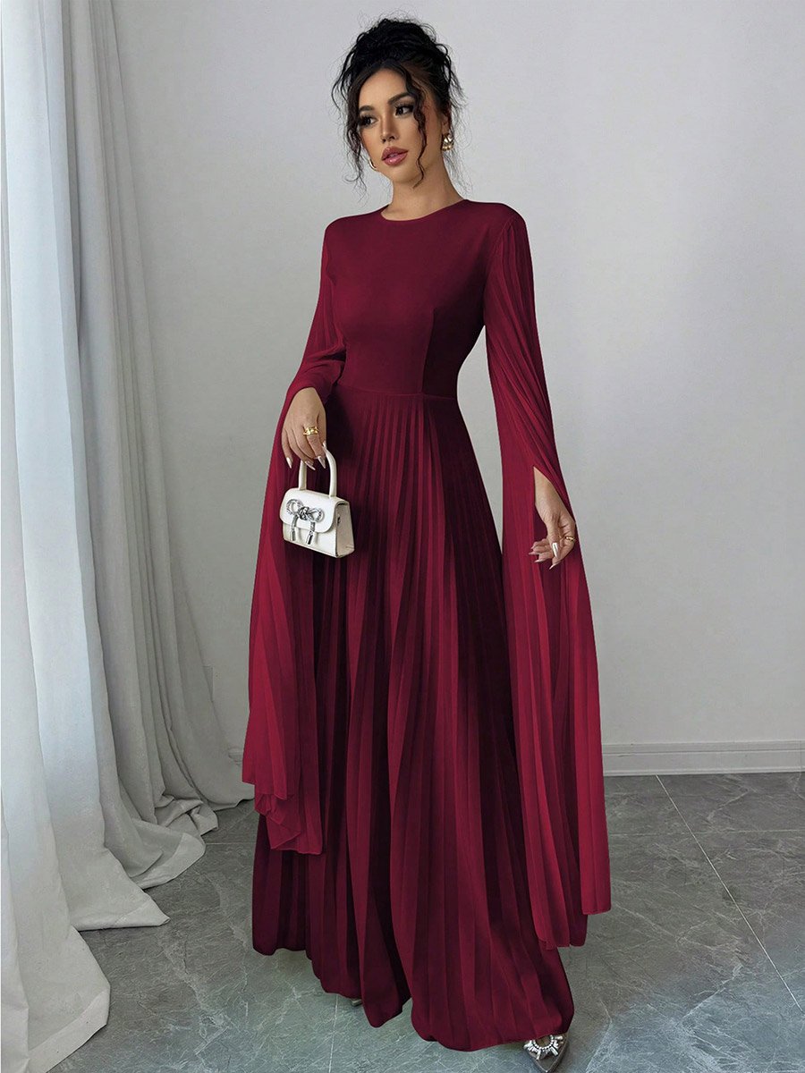 Women Burgundy Pleated Maxi Dress