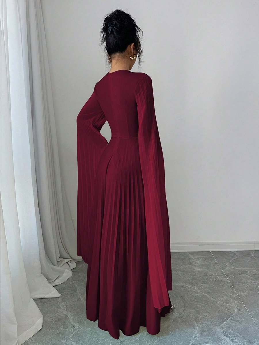 Women Burgundy Pleated Maxi Dress