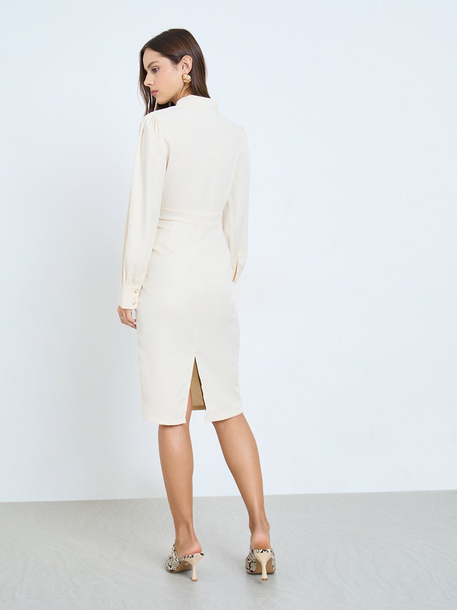 Solid Button Up Knee Length Blazer Dress For Women at UAE