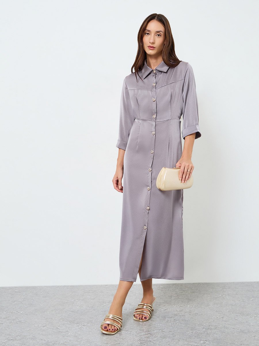 grey midi shirt dress & Other Stories | Rib-Knit Midi Dress | Gray