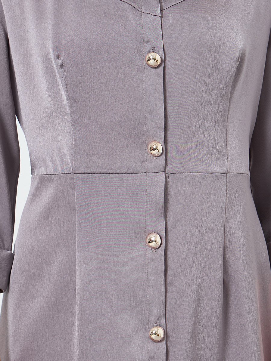 Women Grey Button Front Midi Shirt Dress