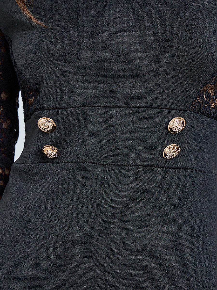 Black Lace Sleeve Flared Jumpsuit
