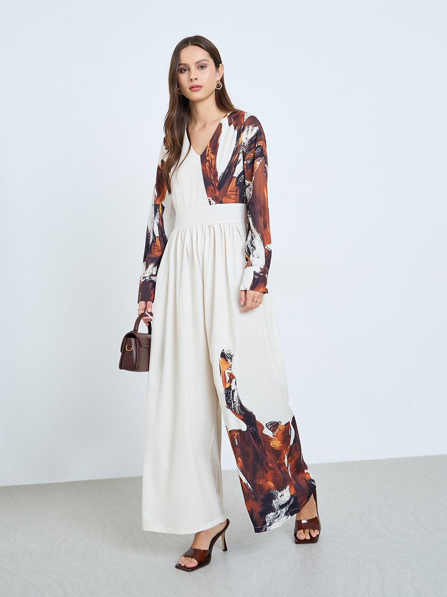 Off White Wide Leg Printed Jumpsuit