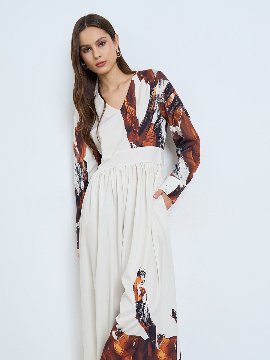 Off White Wide Leg Printed Jumpsuit