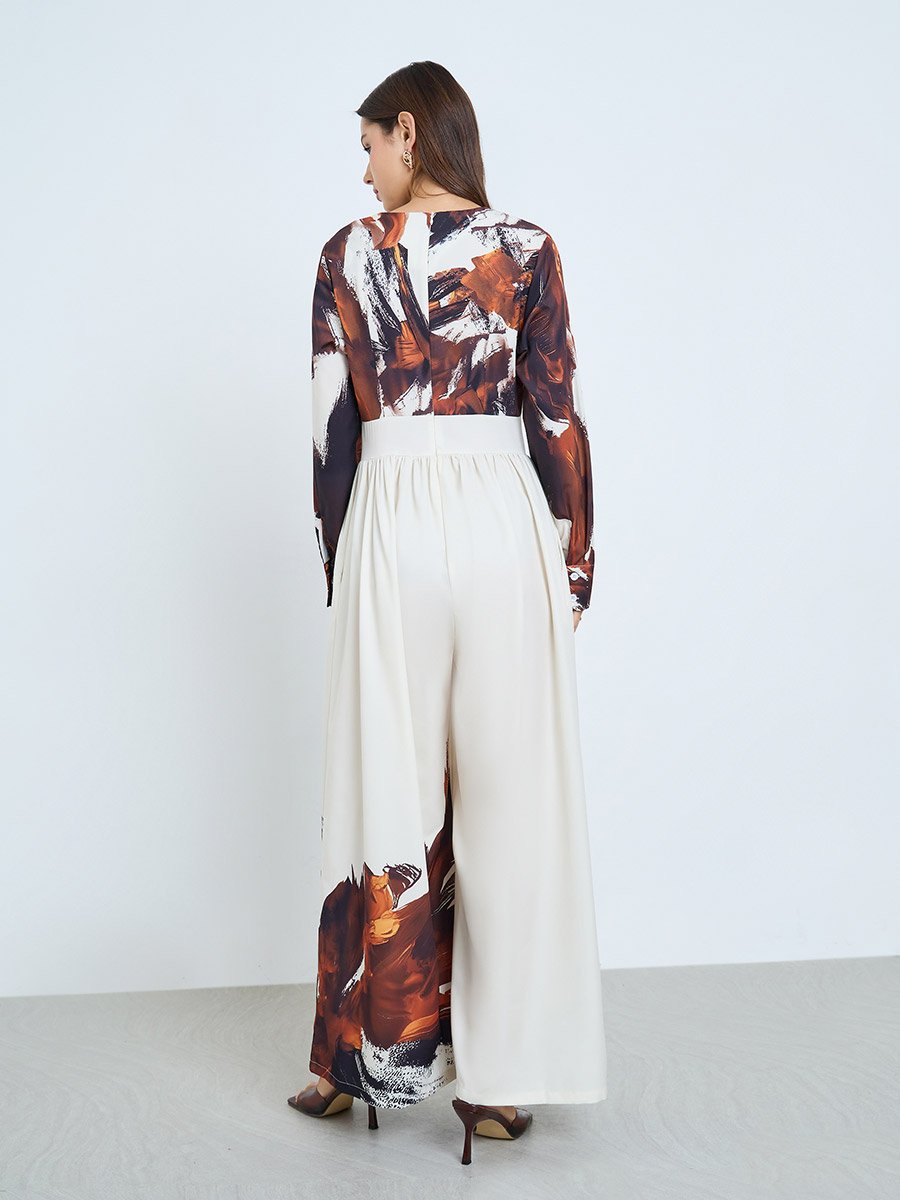 Off White Wide Leg Printed Jumpsuit