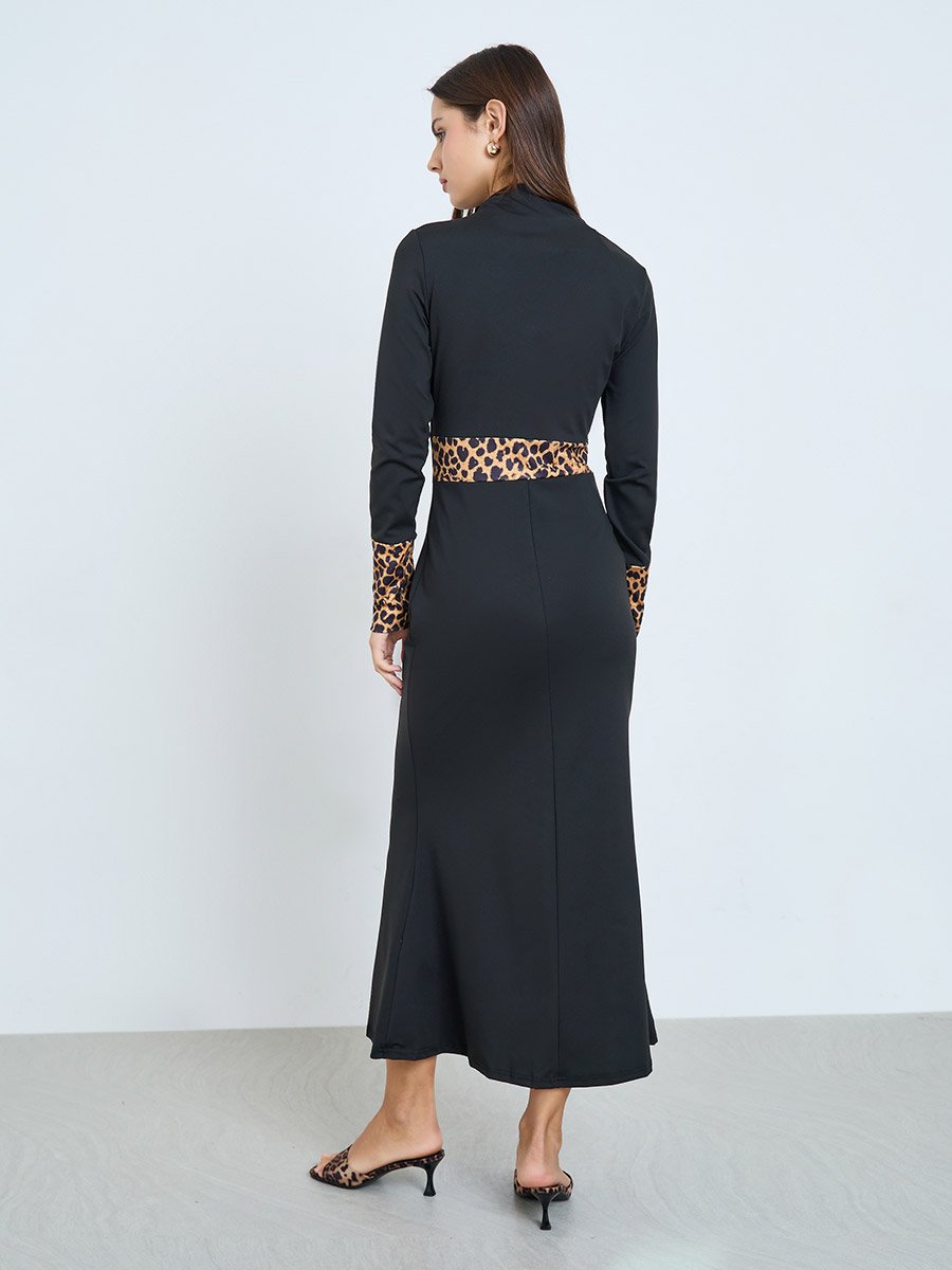 Leopard Print Long Sleeve Bodycon Midi Dress For Women at Bahrain | Styli