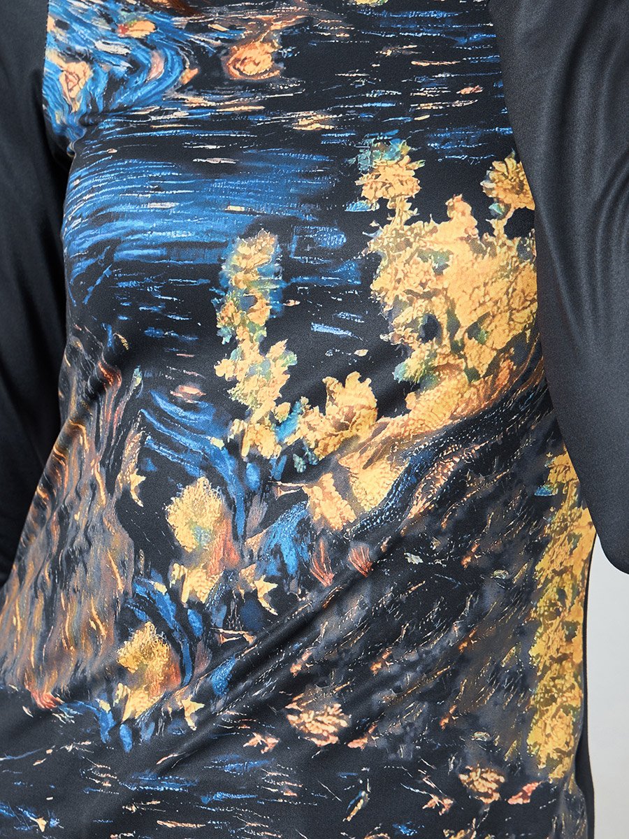 Graphic Print High Neck Long Sleeve Top