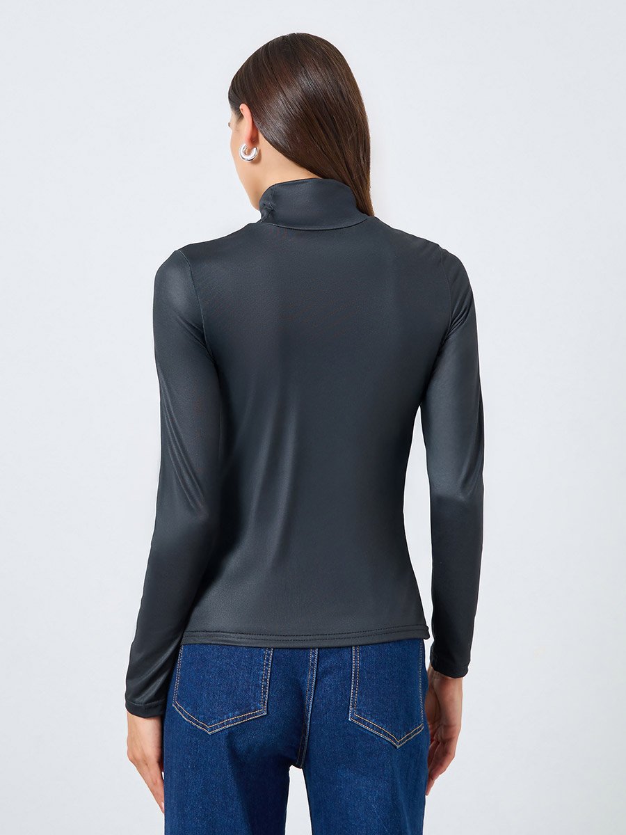 Graphic Print High Neck Long Sleeve Top