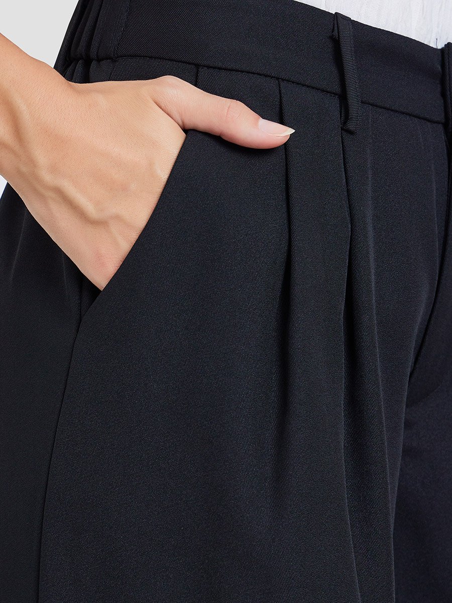 Women Solid Pleated Detail Wide Leg Pants