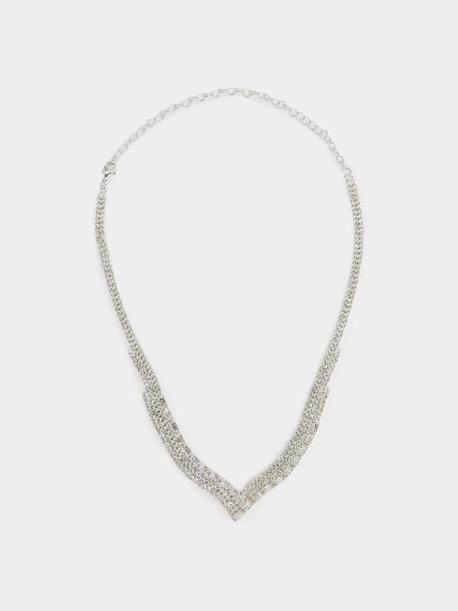 Set of 2 - Silver Crystal Embellished Necklace and Earrings