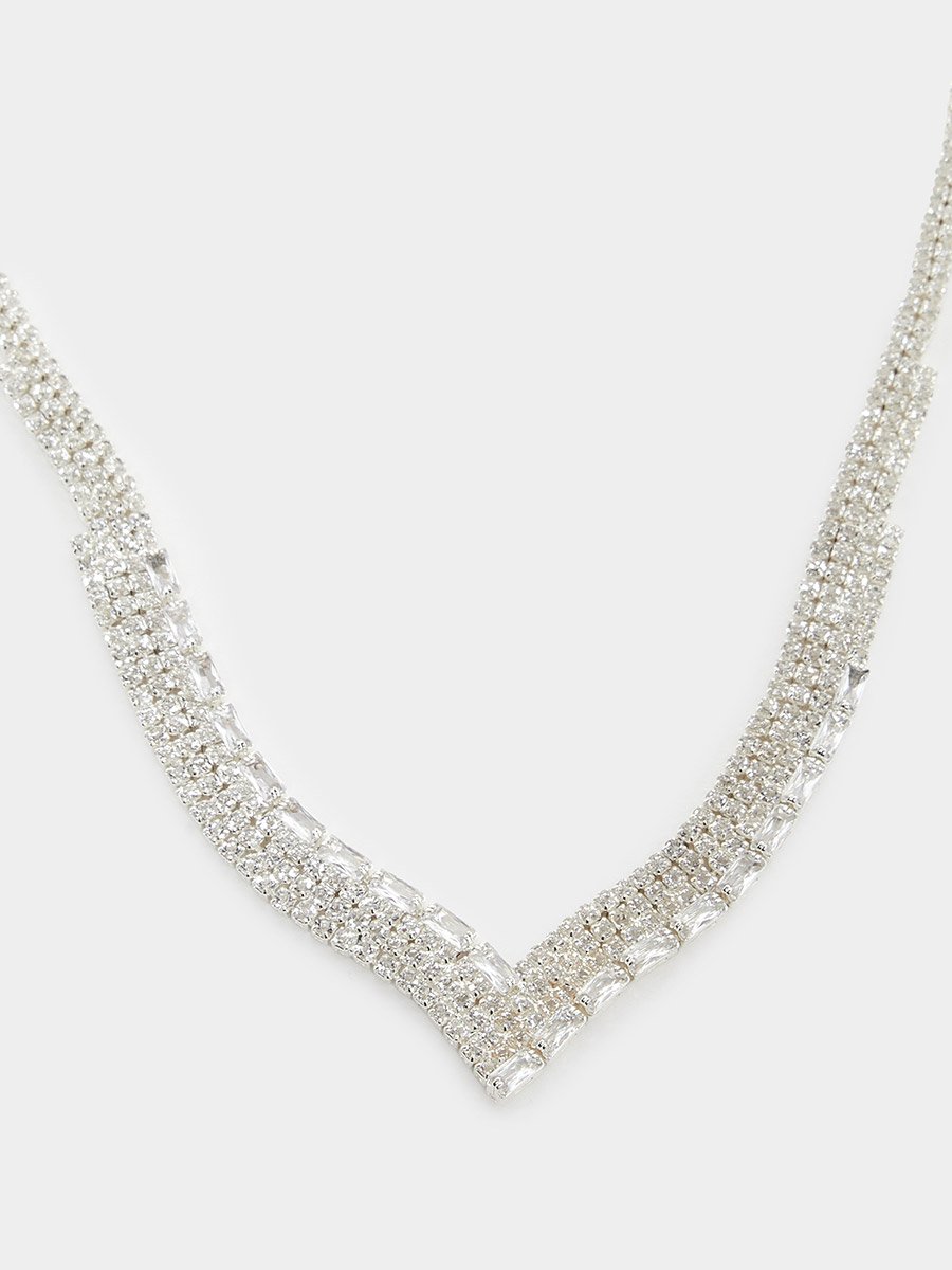 Set of 2 - Silver Crystal Embellished Necklace and Earrings