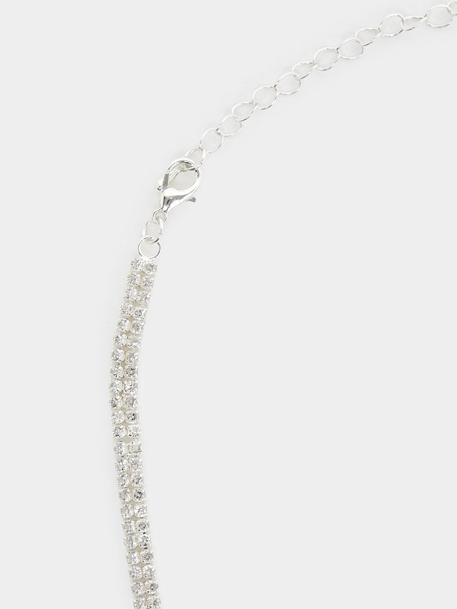 Set of 2 - Silver Crystal Embellished Necklace and Earrings