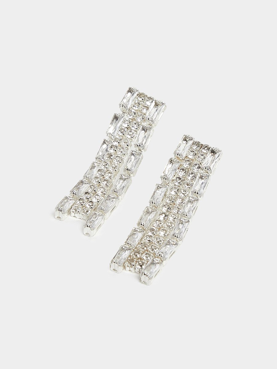 Set of 2 - Silver Crystal Embellished Necklace and Earrings