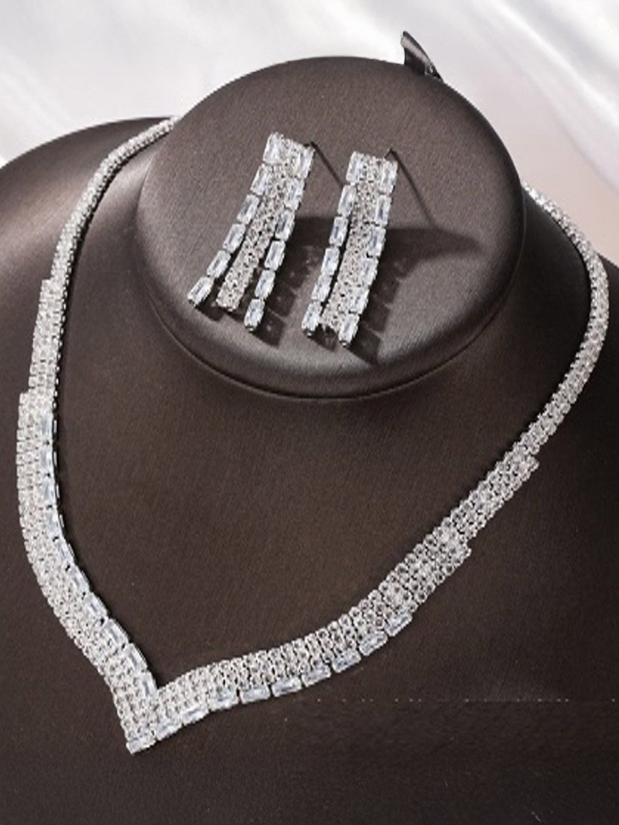 Set of 2 - Silver Crystal Embellished Necklace and Earrings