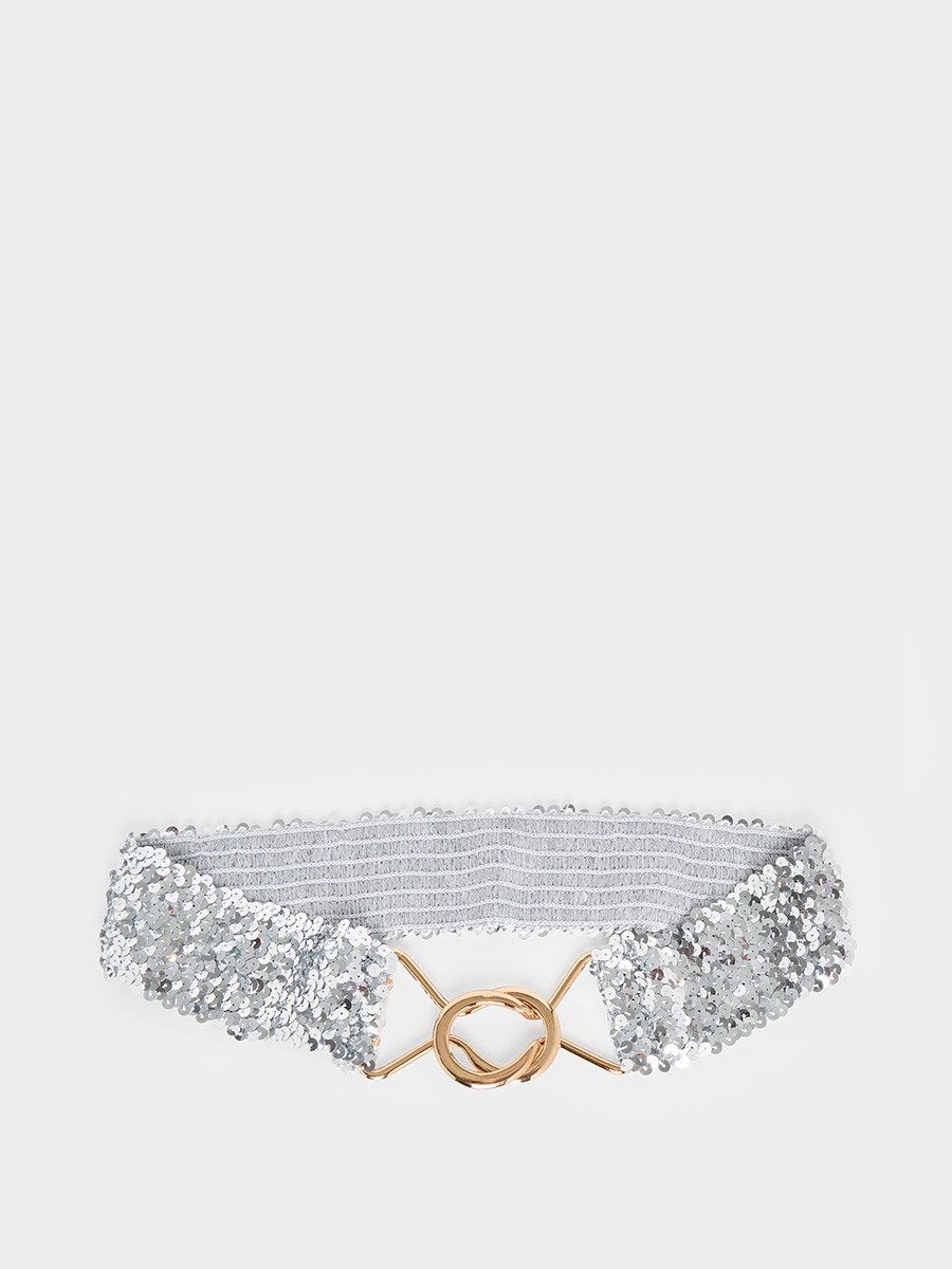 Silver Sequin Elastic Belt