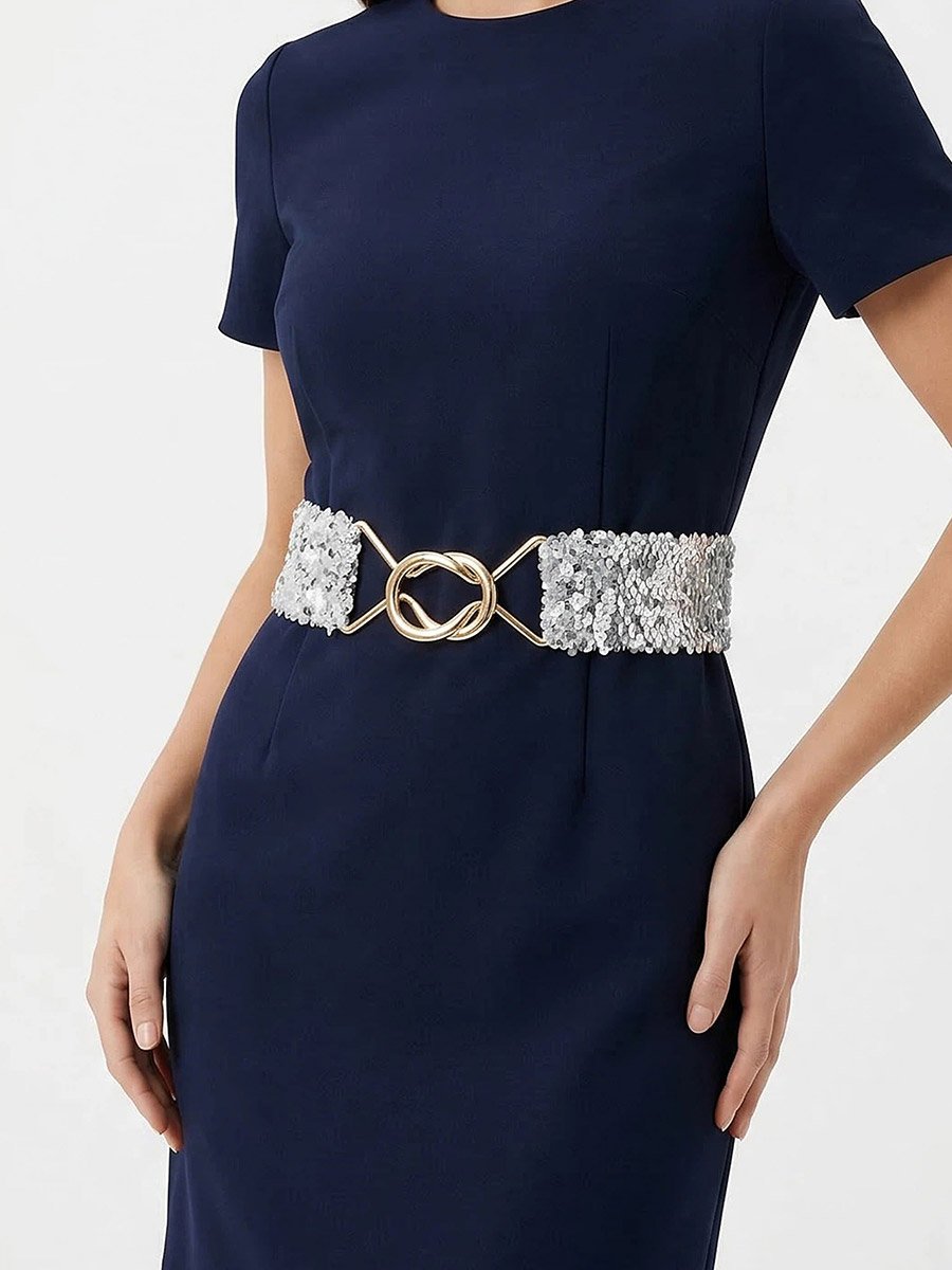 Silver Sequin Elastic Belt
