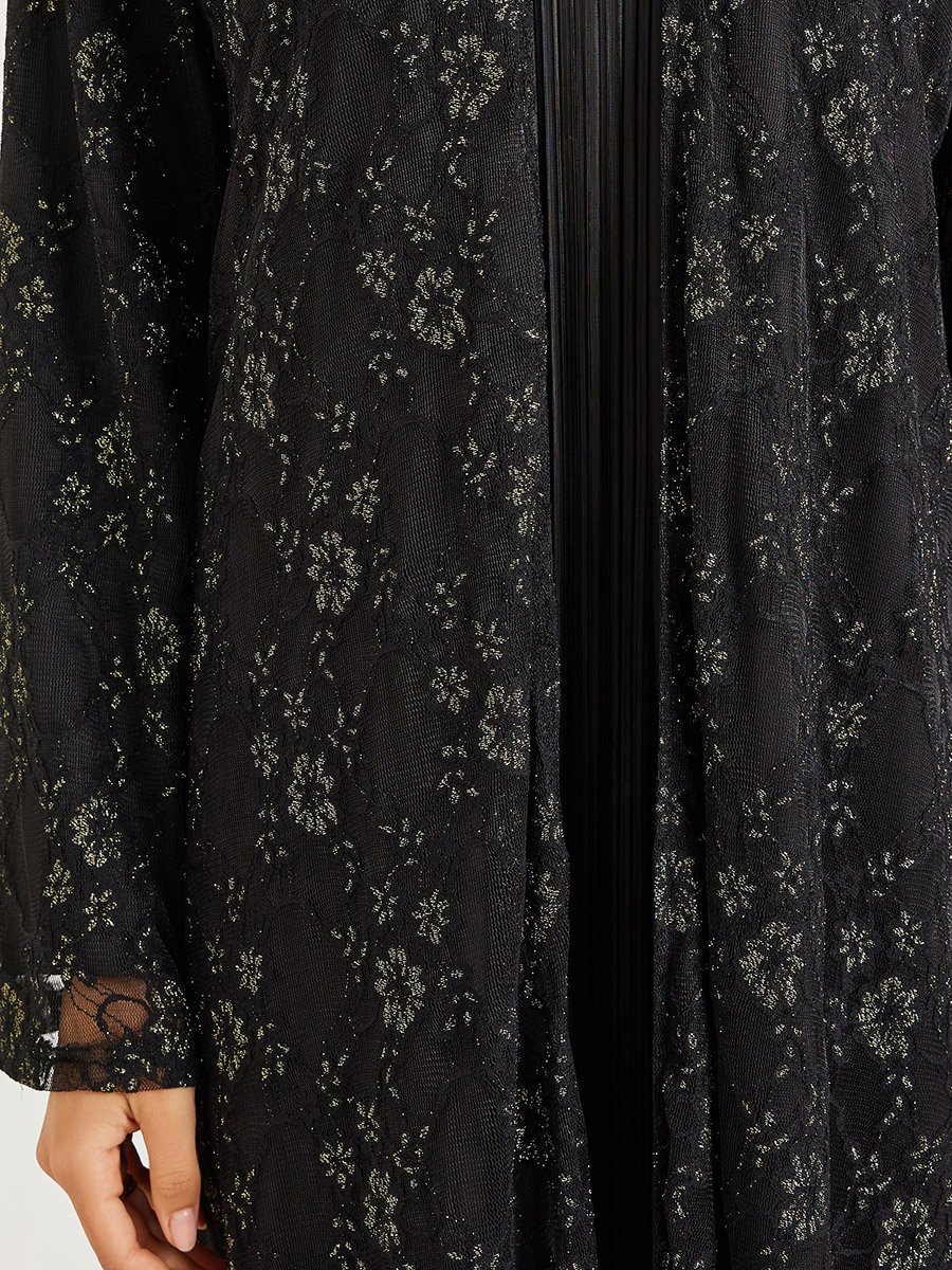 Women Black Lace Abaya with Lining