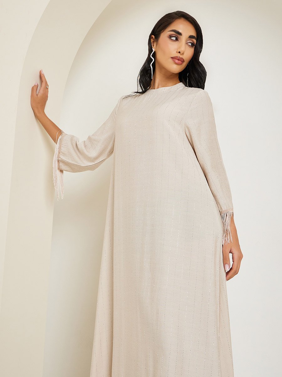 Women Rhinestone Embellished Jalabiya with Tassel Trim