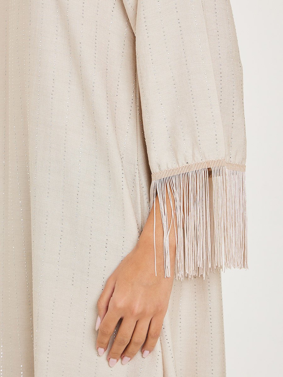 Women Rhinestone Embellished Jalabiya with Tassel Trim