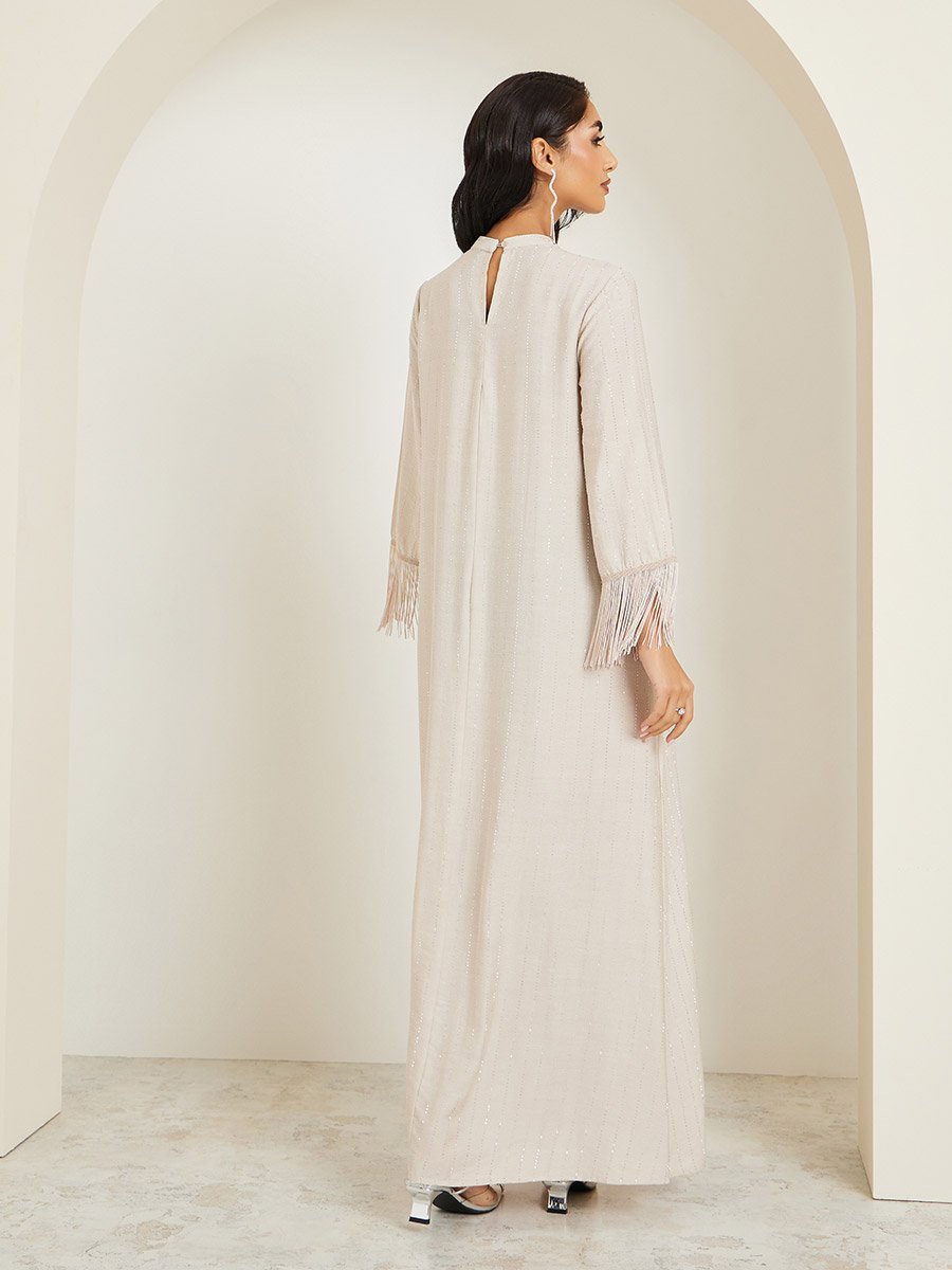 Women Rhinestone Embellished Jalabiya with Tassel Trim