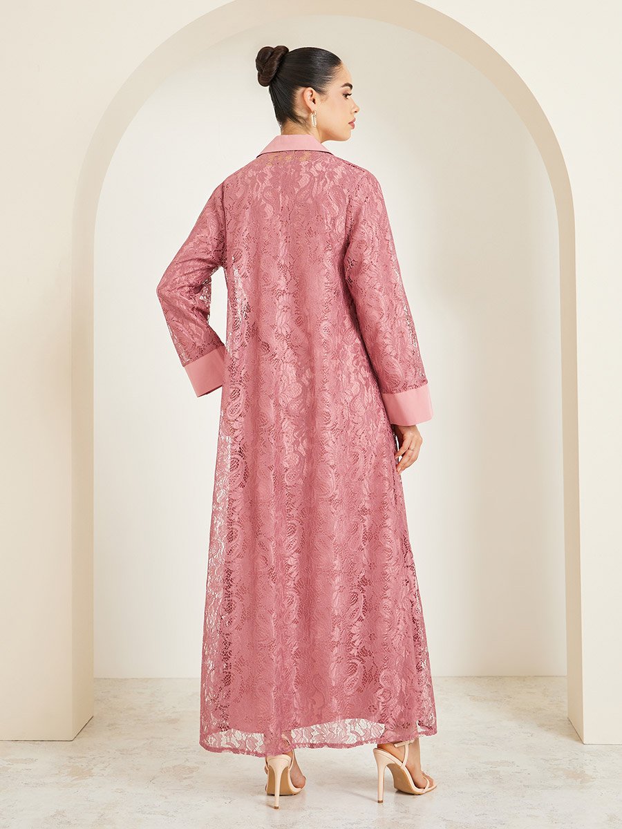 Women Lace Insert Abaya and Dress Modest Set