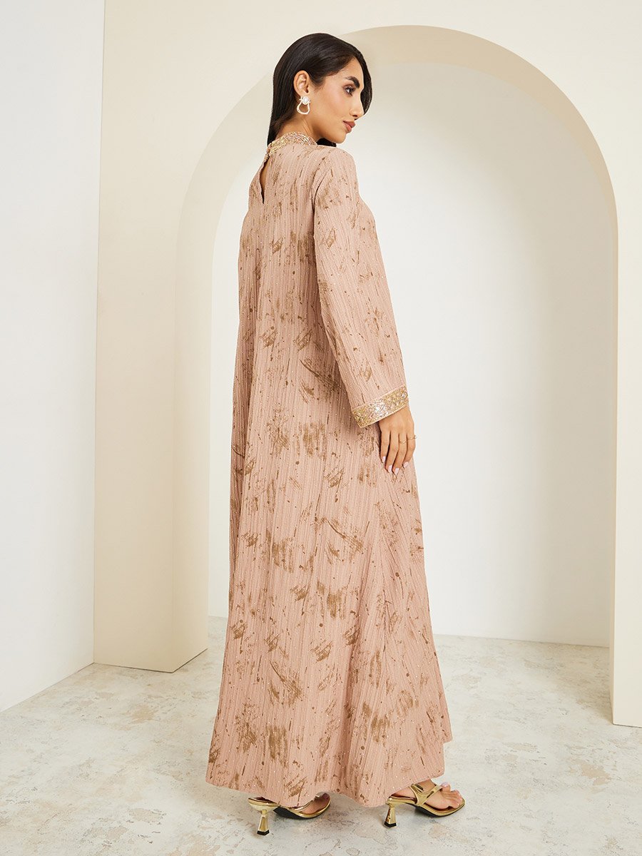 Women Beige Embellished Collar Jalabiya