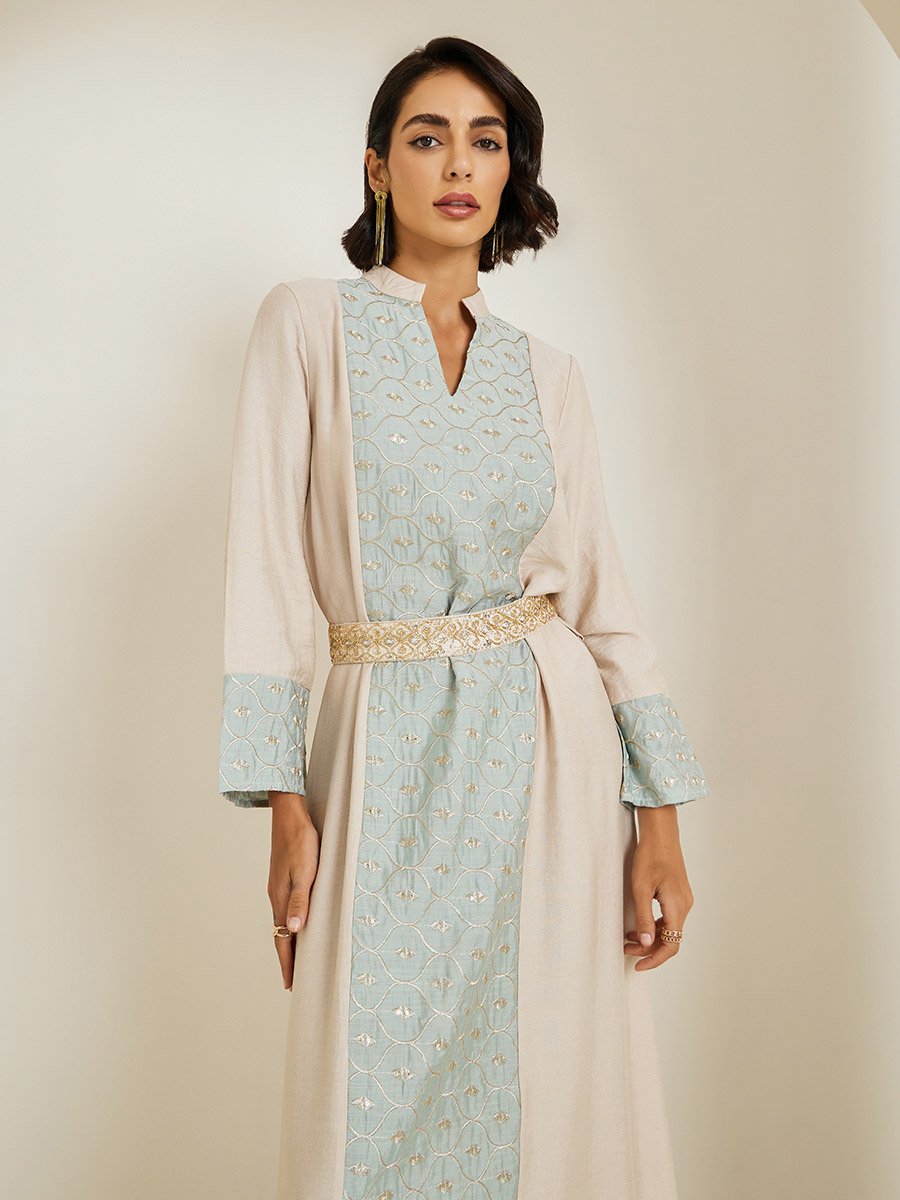 Women Green Embroidered A-Line Jalabiya