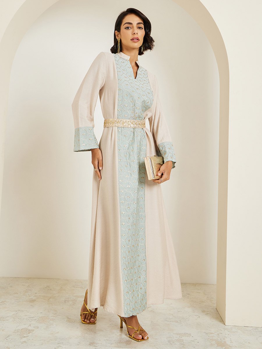 Women Green Embroidered A-Line Jalabiya