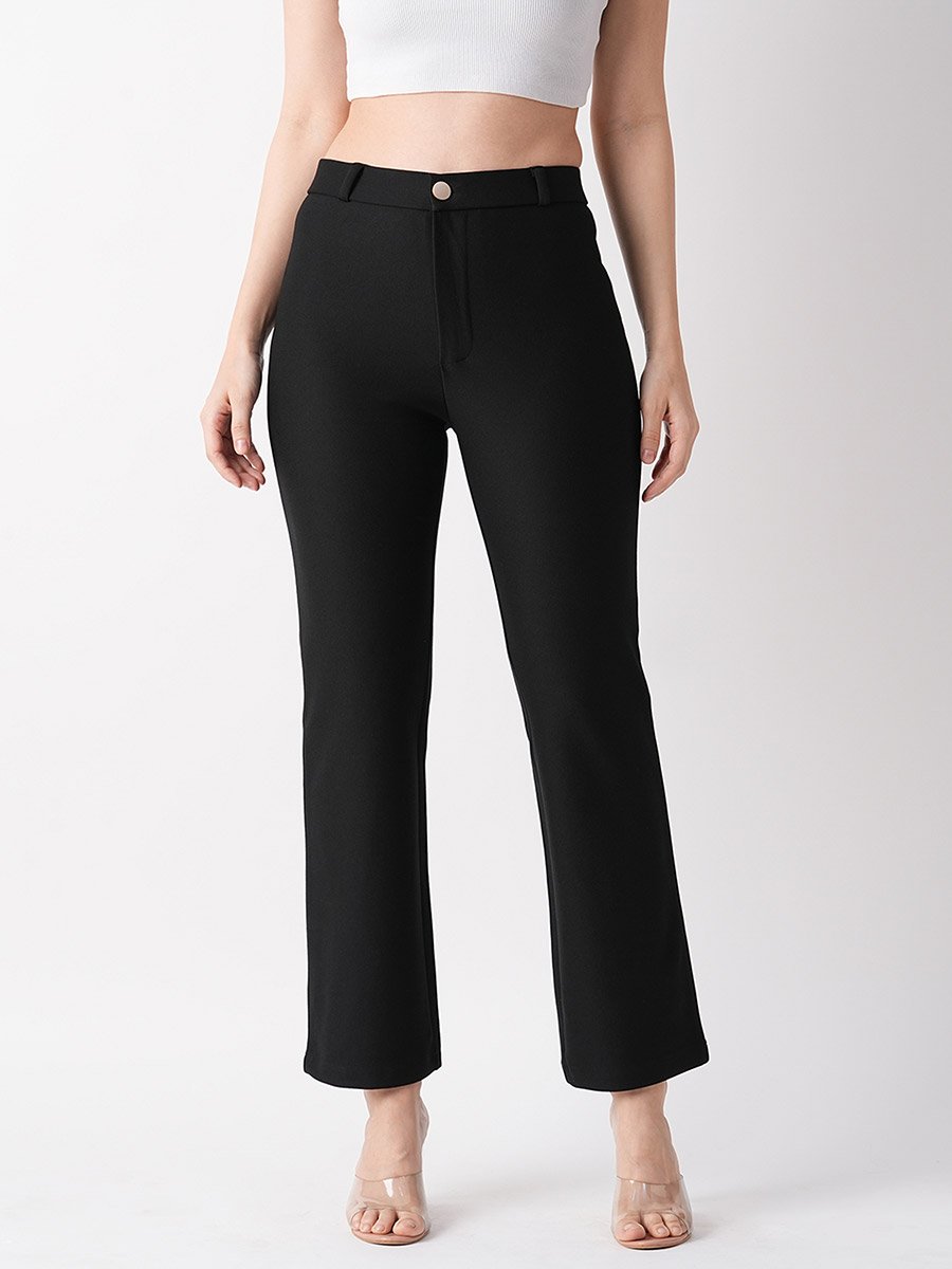 Black Stretchable Slim Fit Treggings With Belt Loops