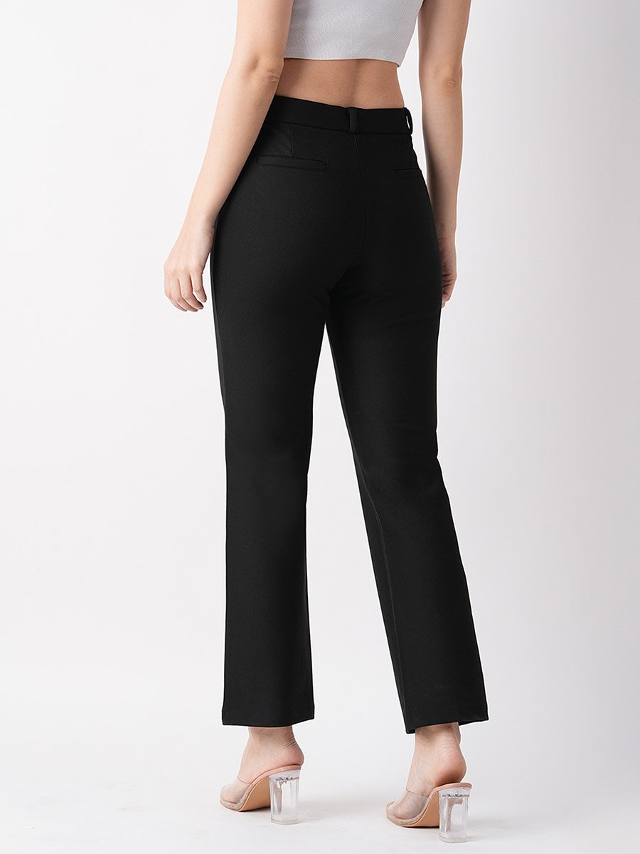 Black Stretchable Slim Fit Treggings With Belt Loops