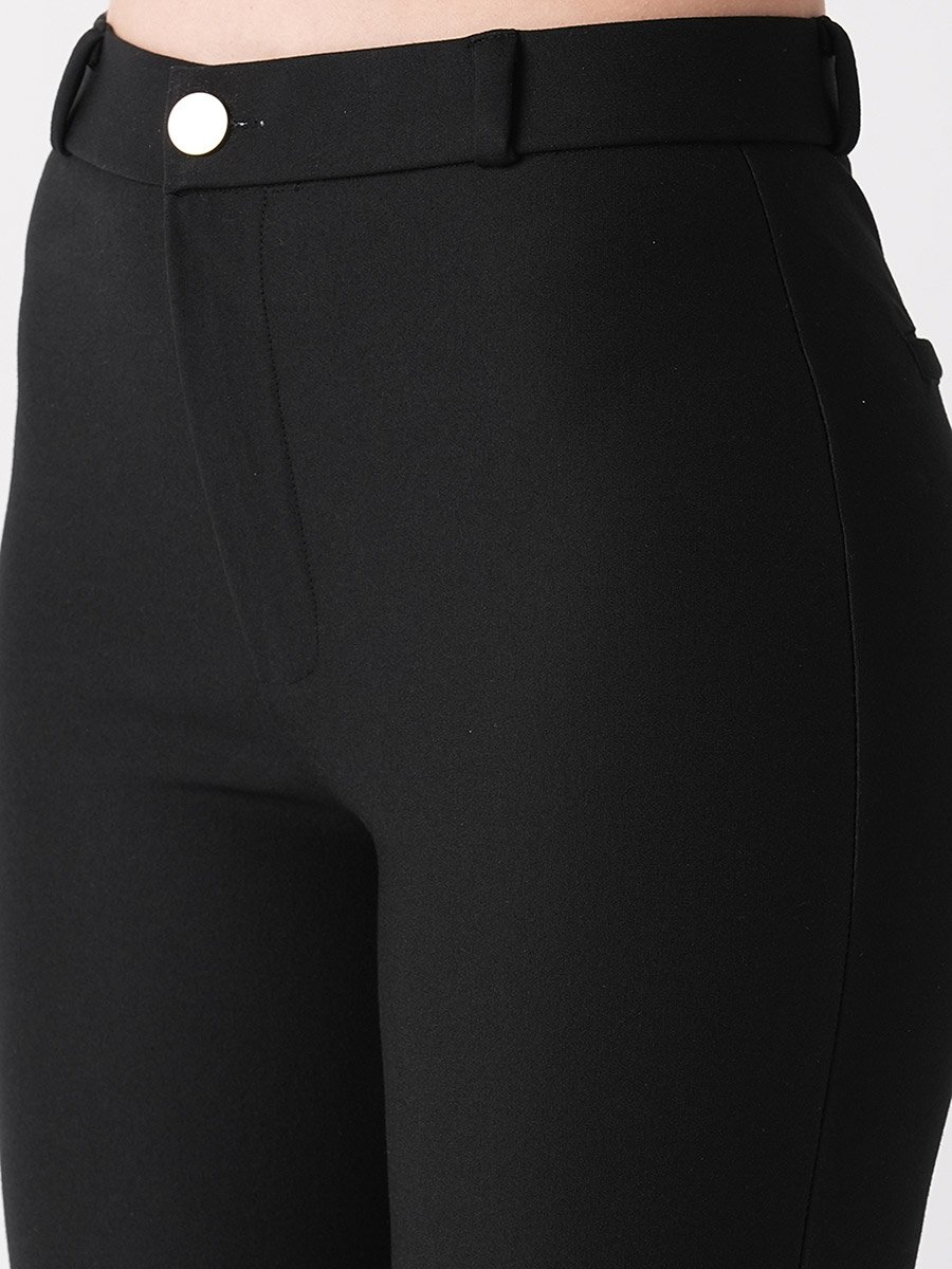 Black Stretchable Slim Fit Treggings With Belt Loops