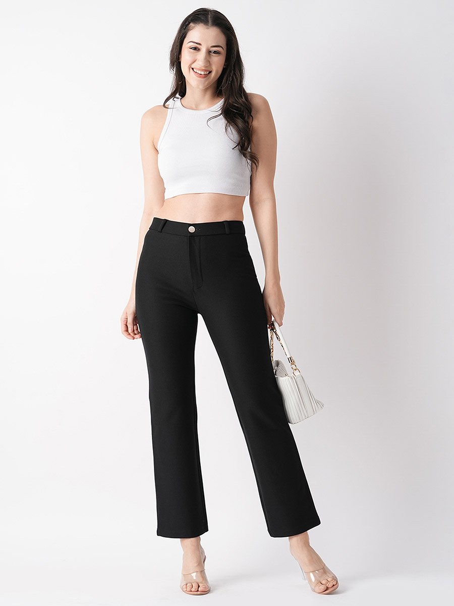 Black Stretchable Slim Fit Treggings With Belt Loops
