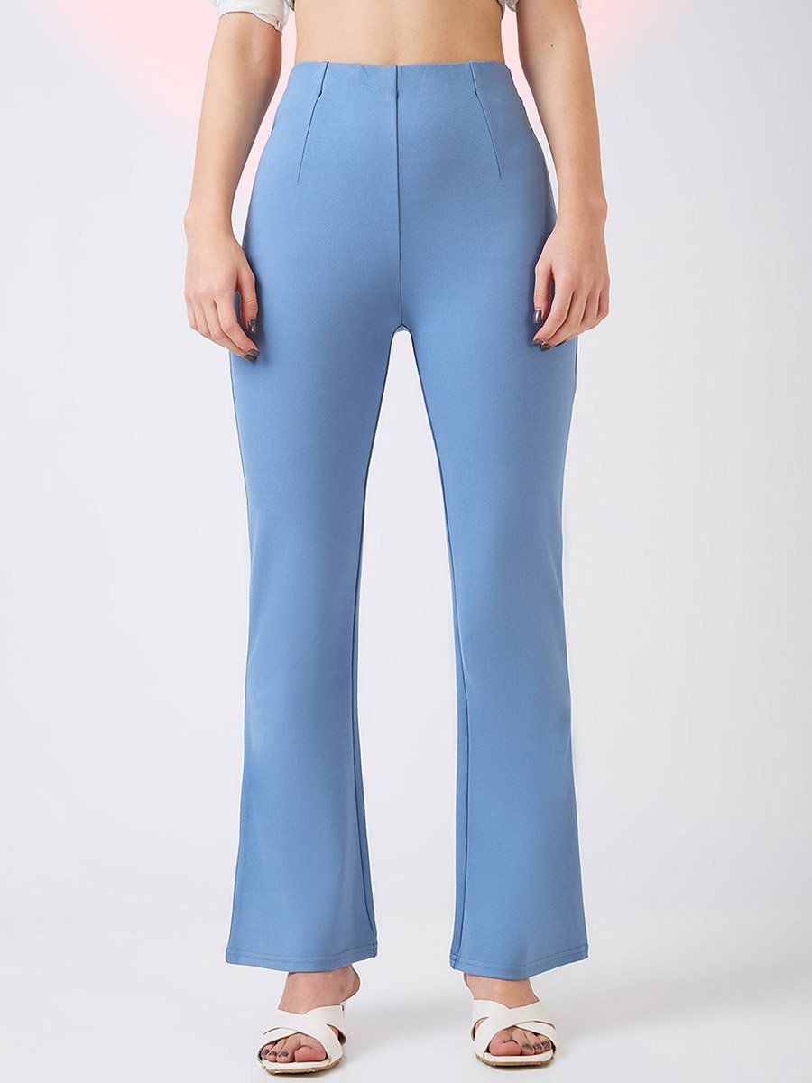 Blue Stretchable Mid Rise Workwear Bootcut Treggings