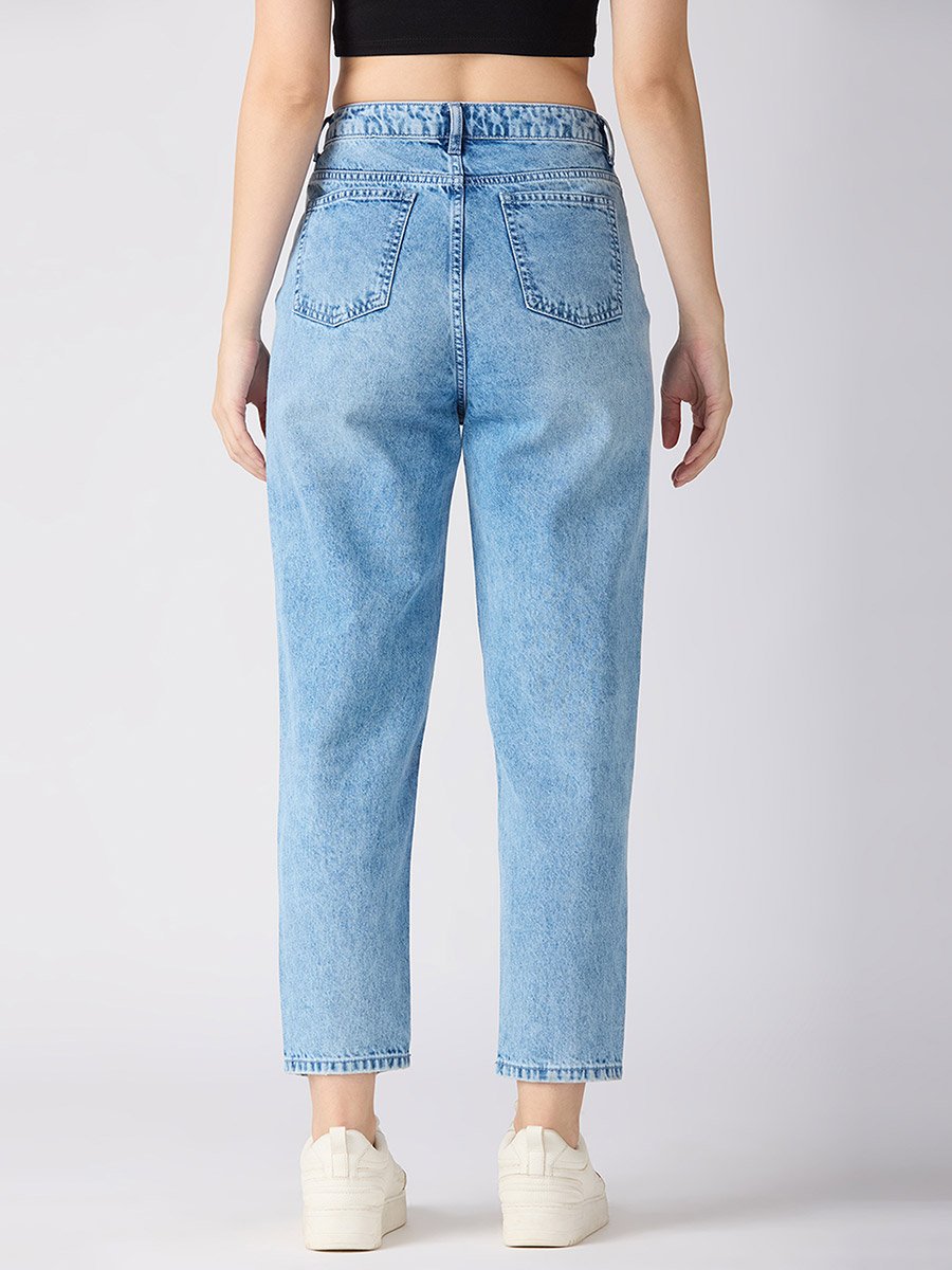 Light Blue Mid-Rise Ripped Jeans