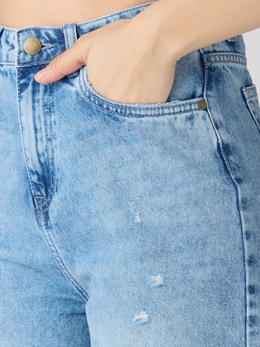 Light Blue Mid-Rise Ripped Jeans