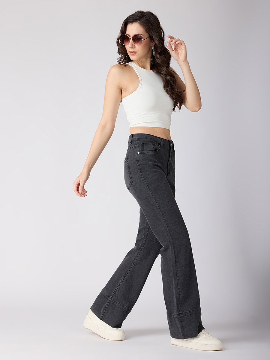 Charcoal Cotton Stretch Mid-Rise Bootcut Jeans