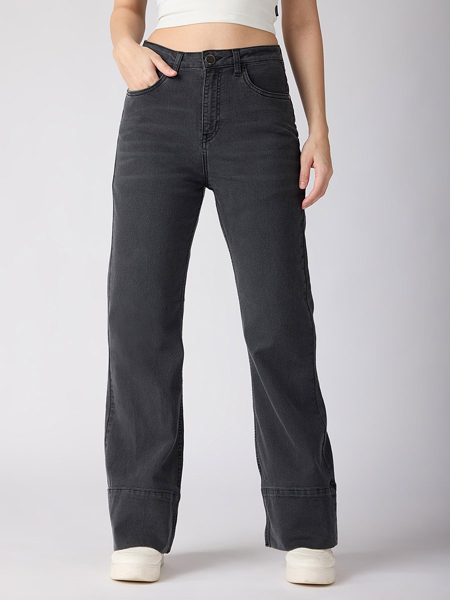 Charcoal Cotton Stretch Mid-Rise Bootcut Jeans