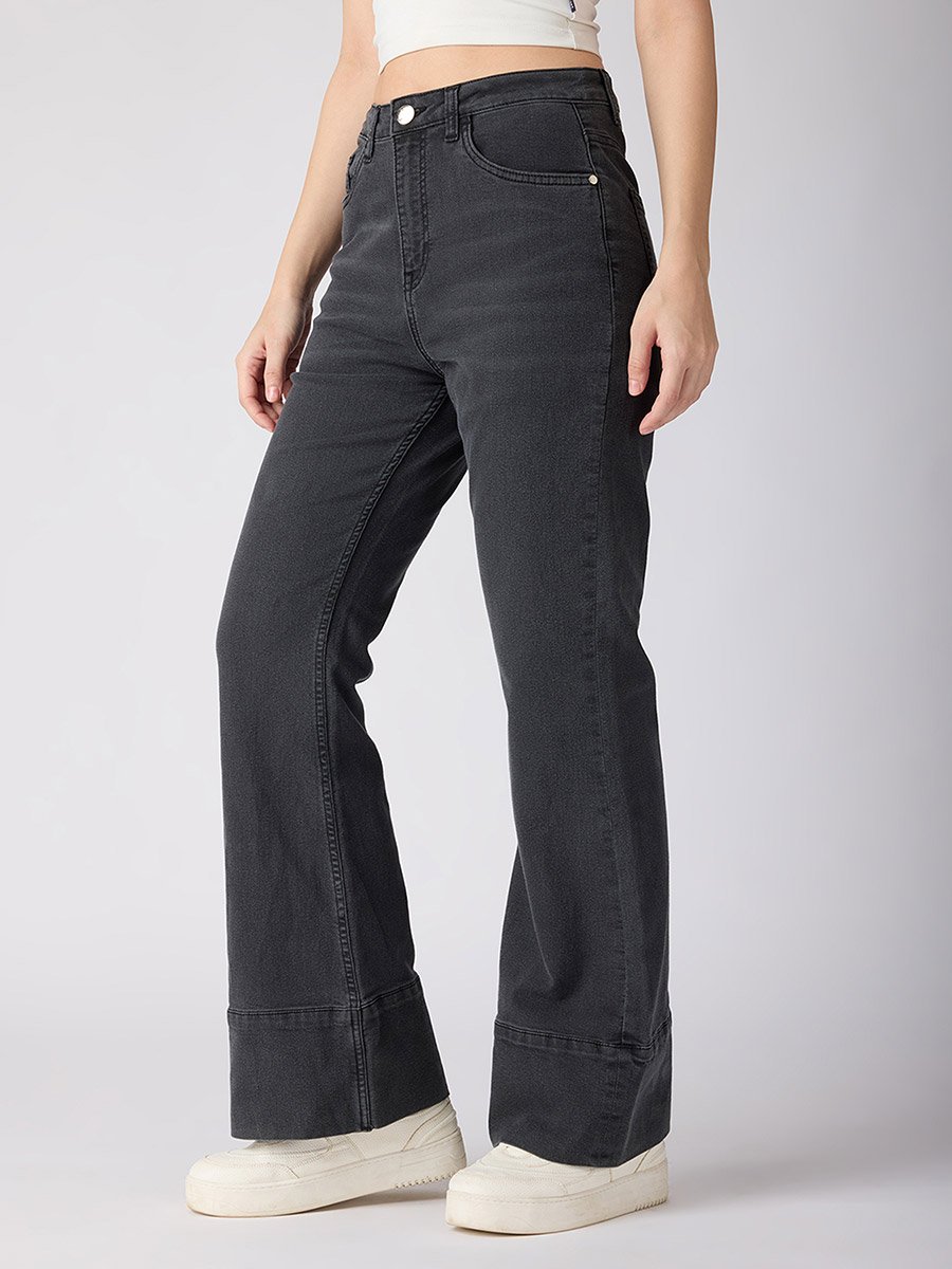 Charcoal Cotton Stretch Mid-Rise Bootcut Jeans