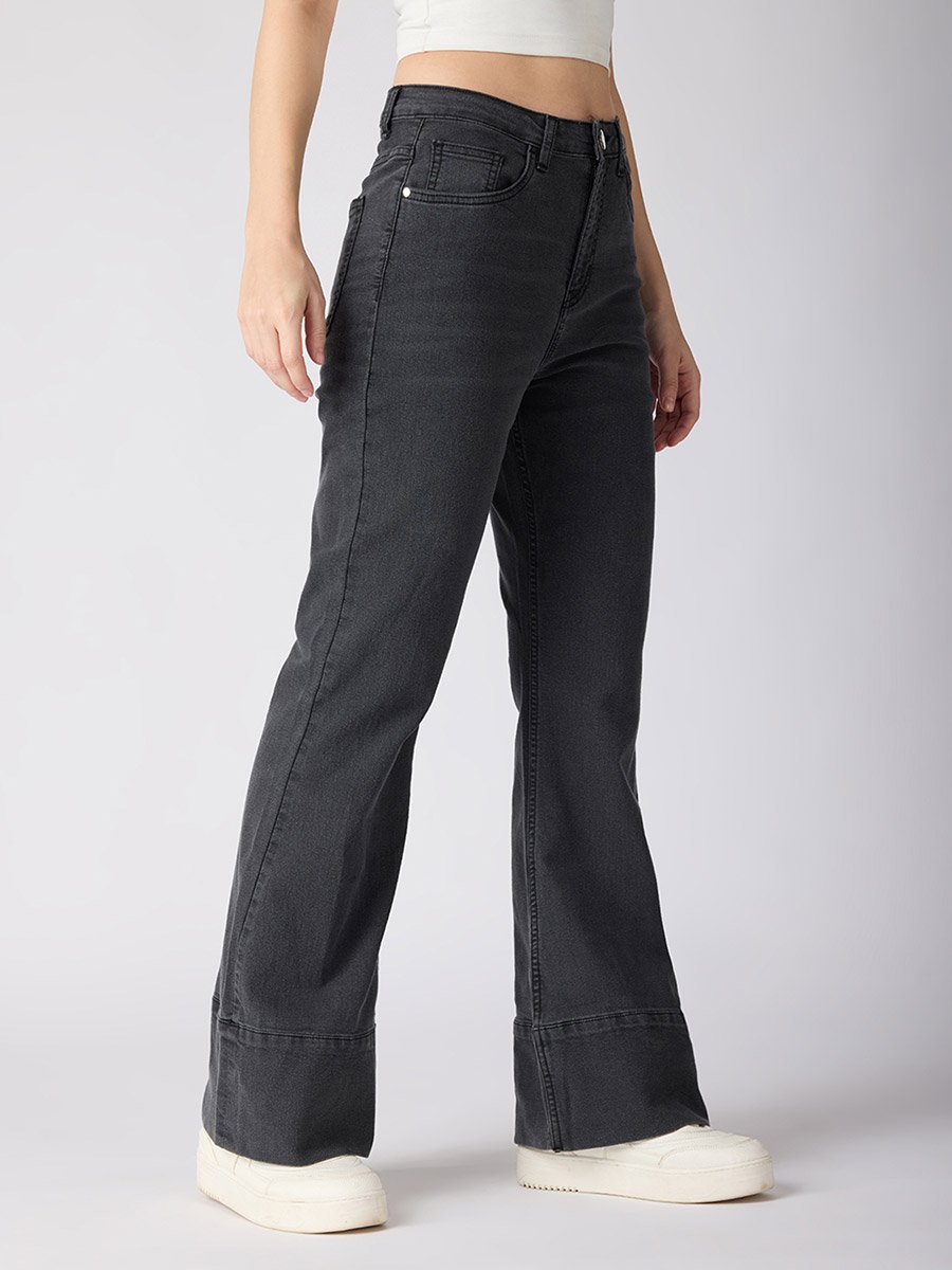 Charcoal Cotton Stretch Mid-Rise Bootcut Jeans