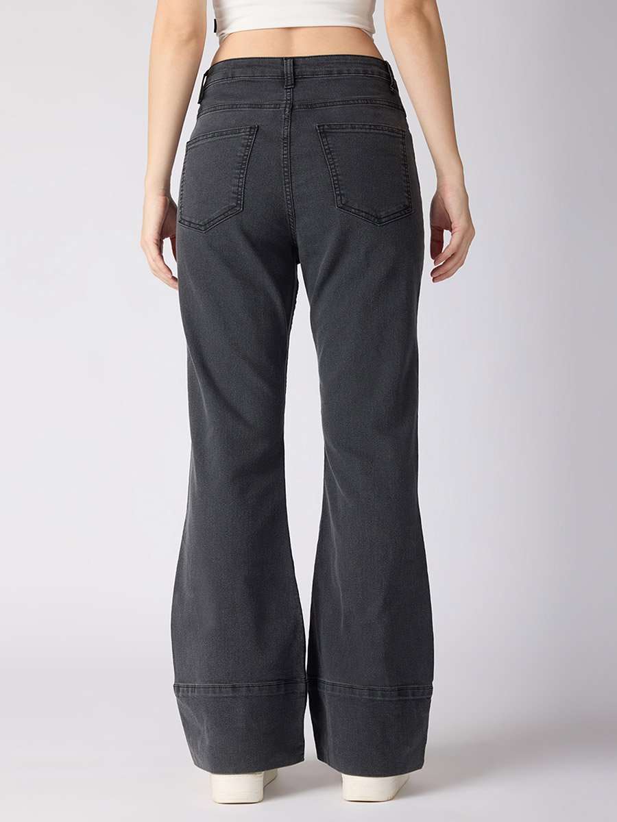 Charcoal Cotton Stretch Mid-Rise Bootcut Jeans