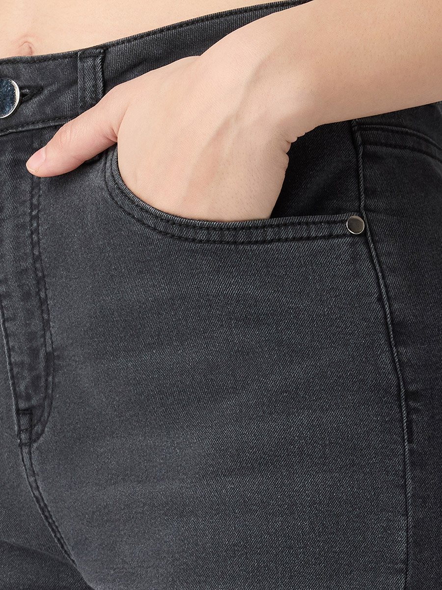 Charcoal Cotton Stretch Mid-Rise Bootcut Jeans