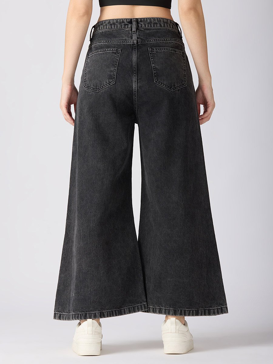 Charcoal Cotton Mid-Rise Flared Jeans