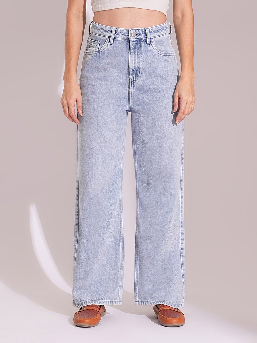 Light Wash Mid-Rise Straight Leg Jeans