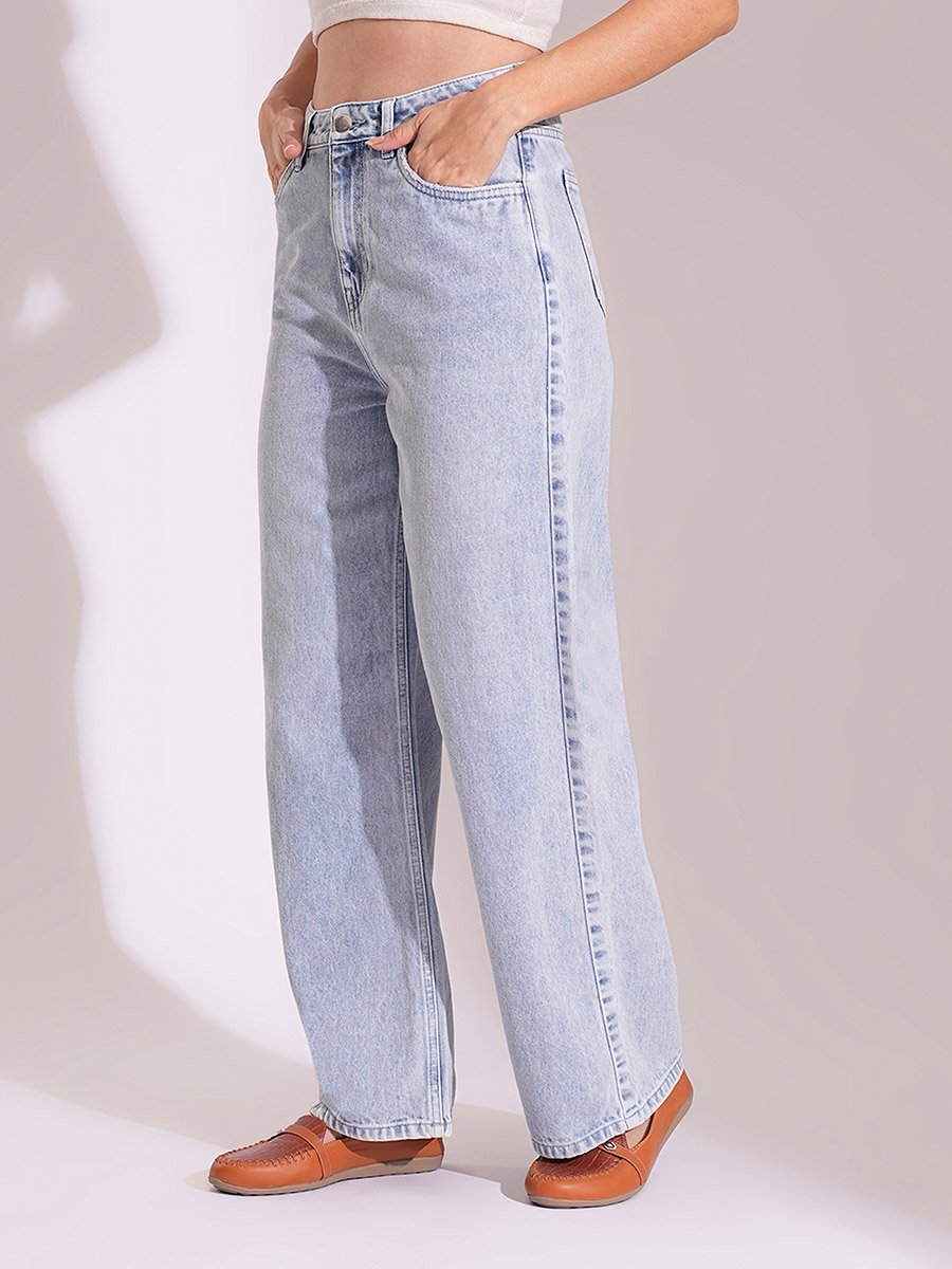 Light Wash Mid-Rise Straight Leg Jeans