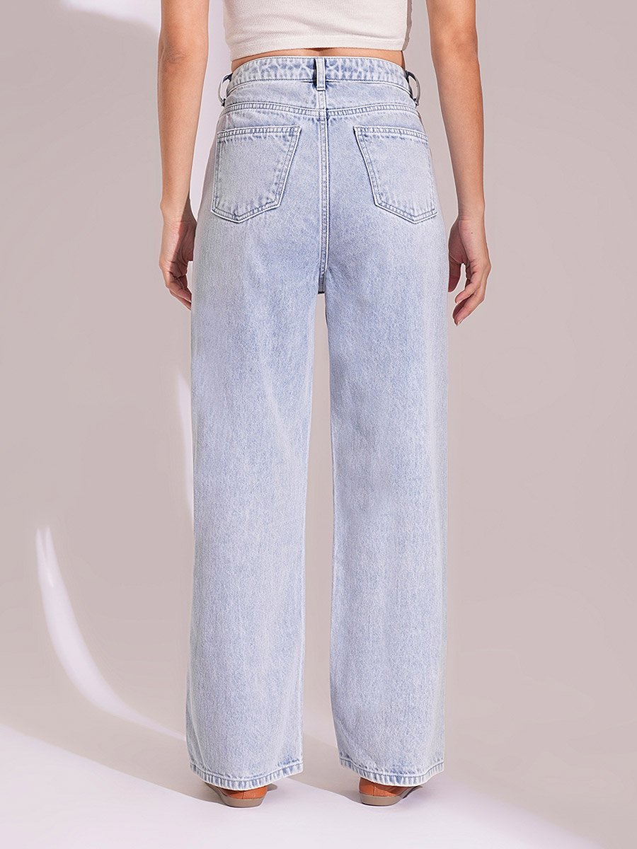 Light Wash Mid-Rise Straight Leg Jeans